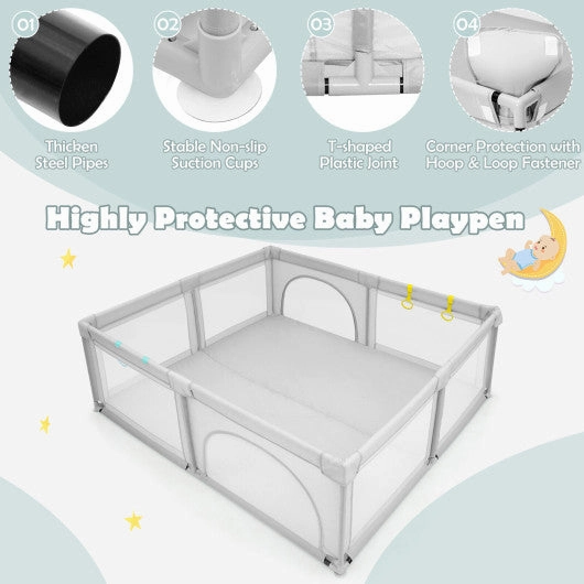Large Infant Baby Playpen Safety Play Center Yard With 50 Ocean Balls-Gray