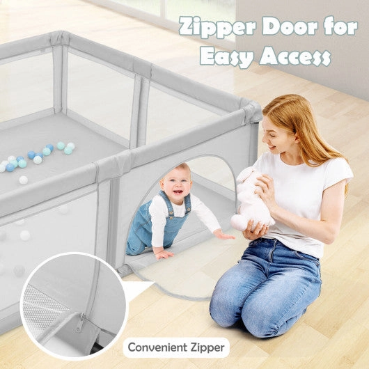 Large Infant Baby Playpen Safety Play Center Yard With 50 Ocean Balls-Gray
