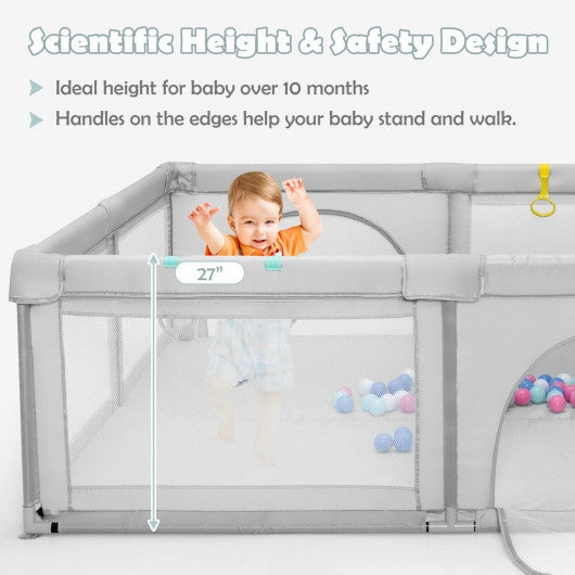 Large Infant Baby Playpen Safety Play Center Yard With 50 Ocean Balls-Gray
