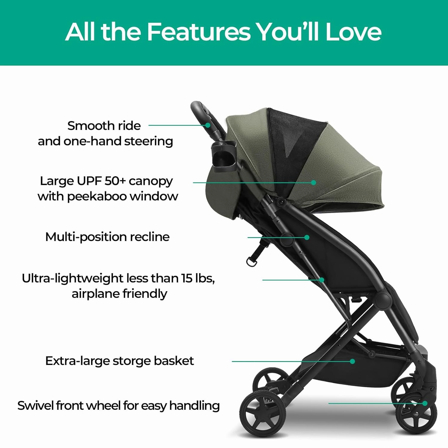 Lithe Lightweight Stroller - Sage