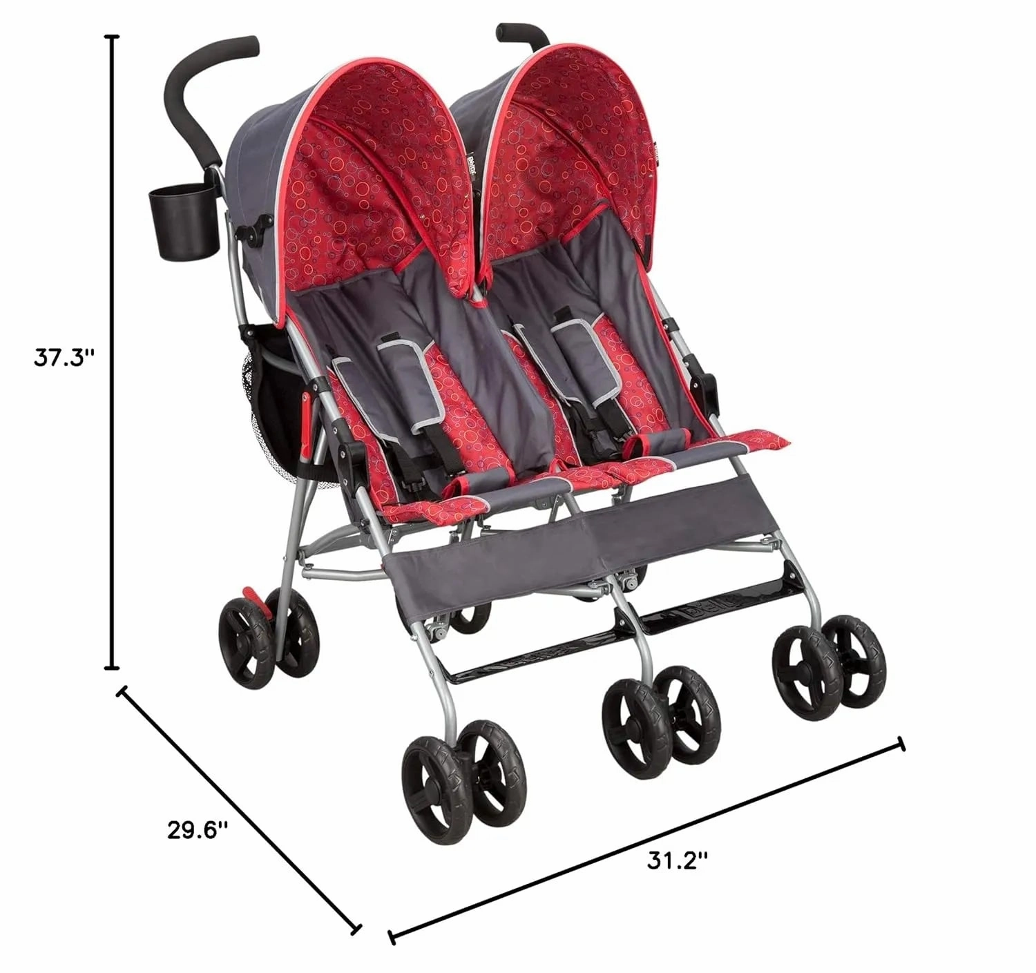 LX Side by Side Stroller - with Recline, Storage & Compact Fold - Grey