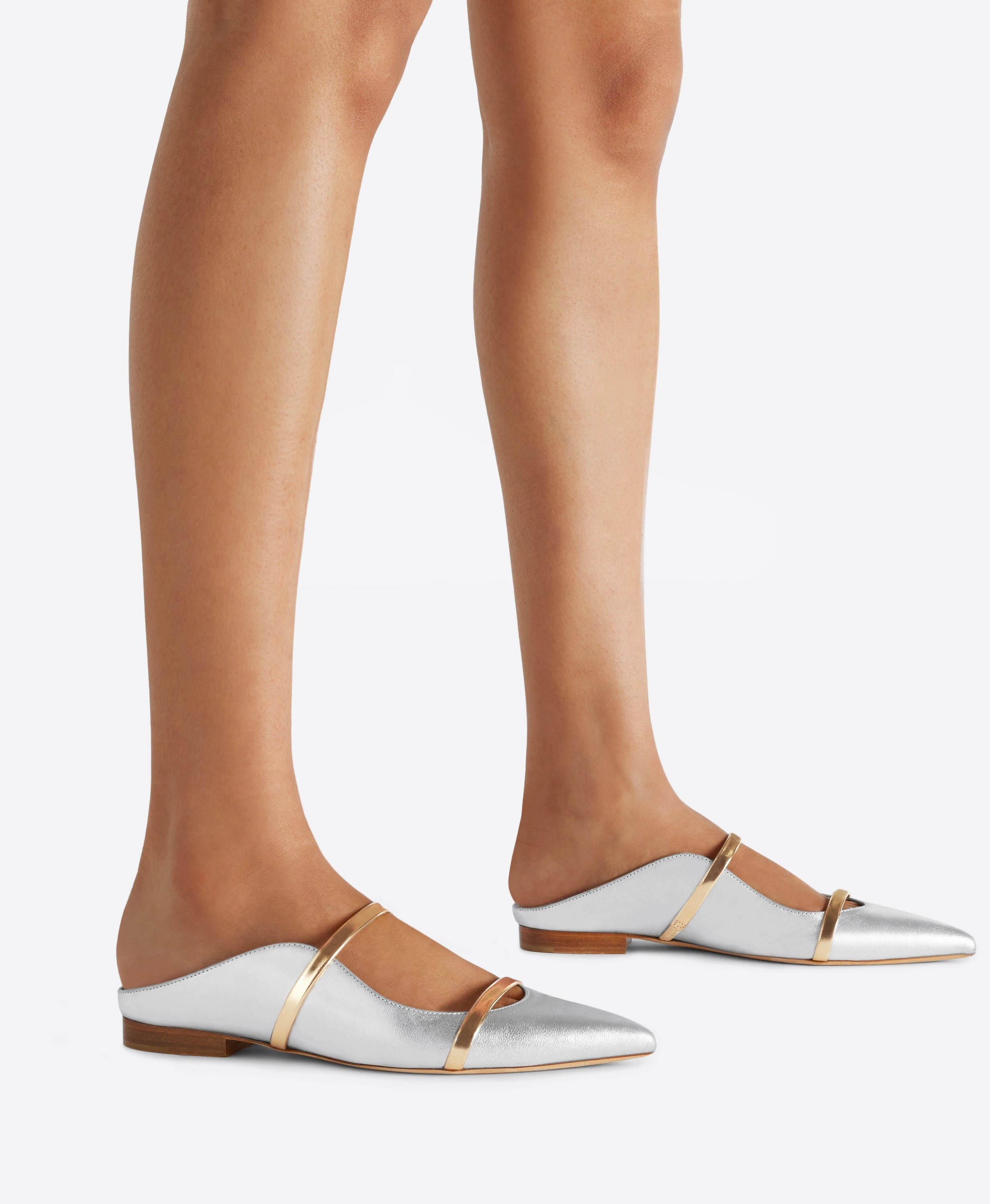 Maureen Silver & Gold Leather Flat Mules