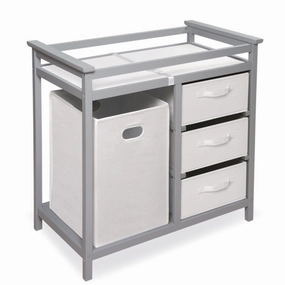 Modern Baby Changing Table with Hamper and 3 Baskets - Gray