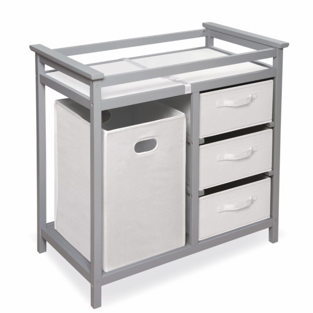 Modern Baby Changing Table with Hamper and 3 Baskets - Gray