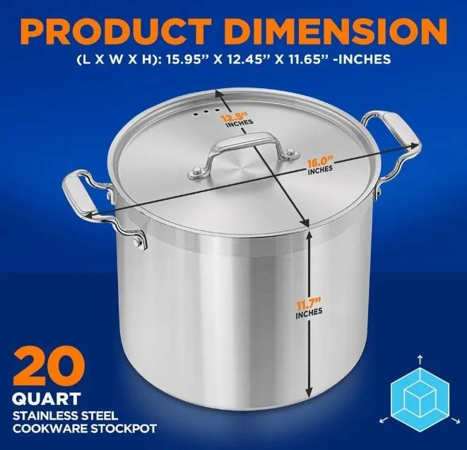 NutriChef 20 Quart Gray Stainless-Steel Cookware Stockpot