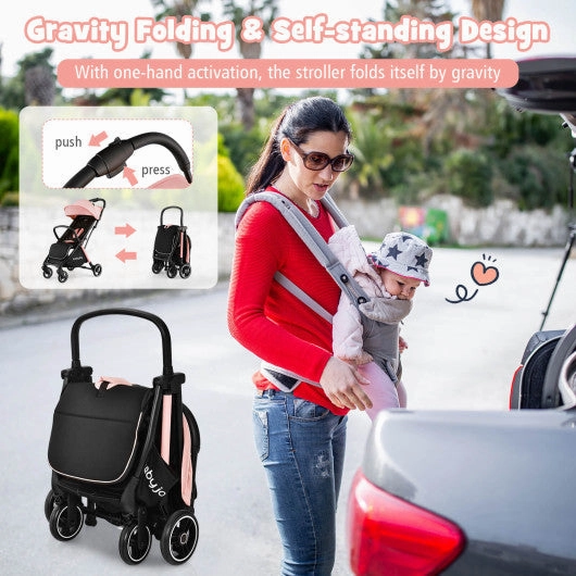 One-Hand Folding Portable Lightweight Baby Stroller With Aluminum Frame-Pink