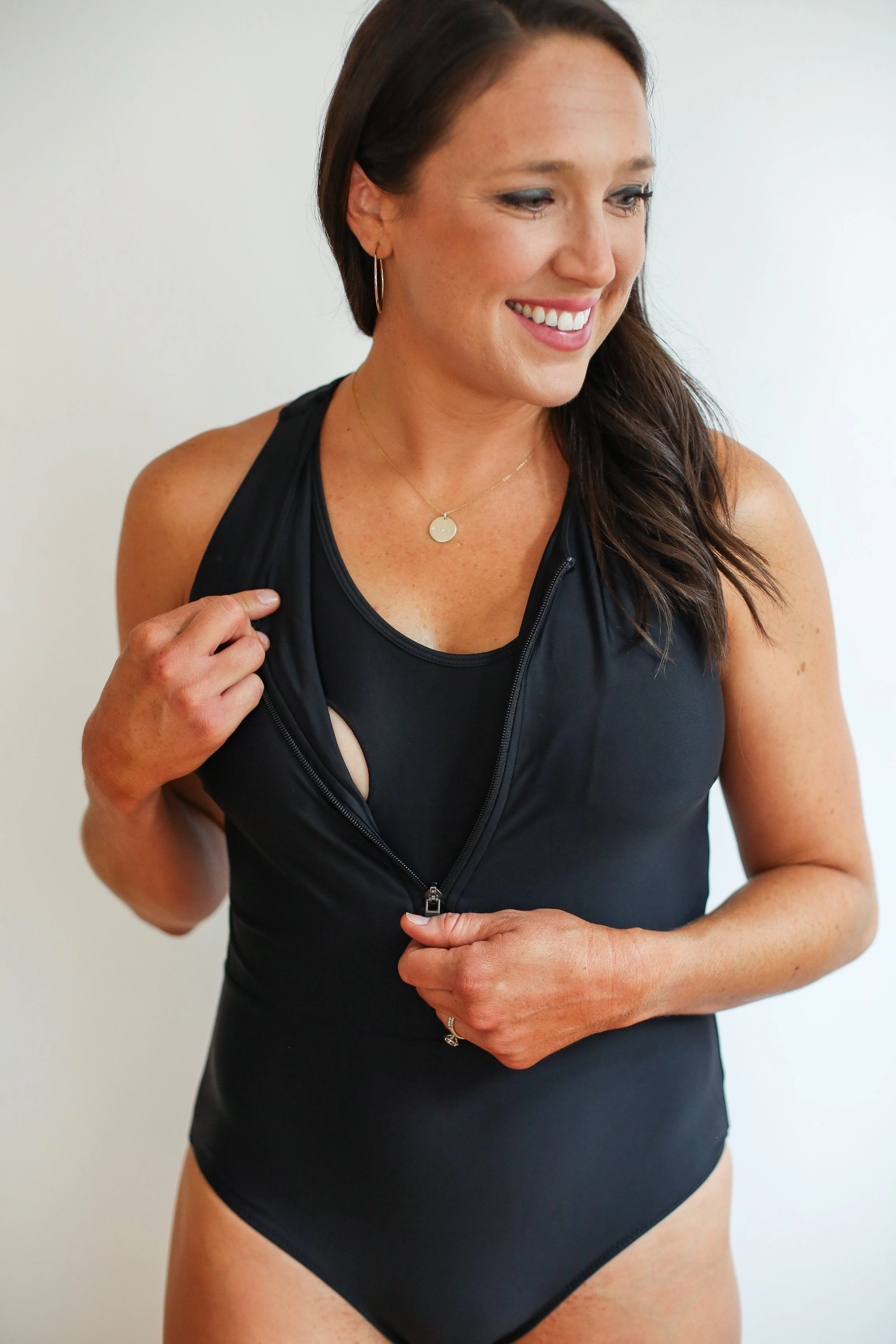 One Piece Zip Up Breastfeeding Swimsuit