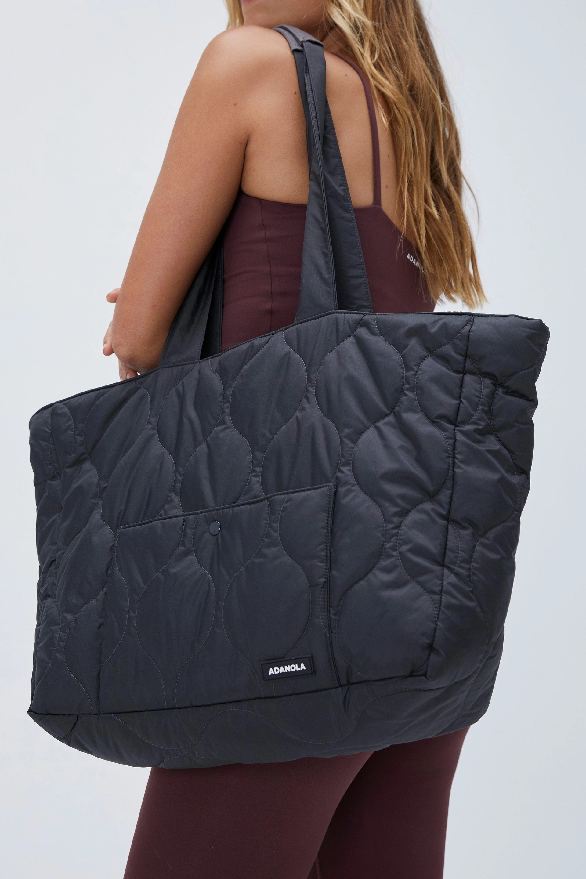 Quilted Nylon Tote Bag - Slate Grey