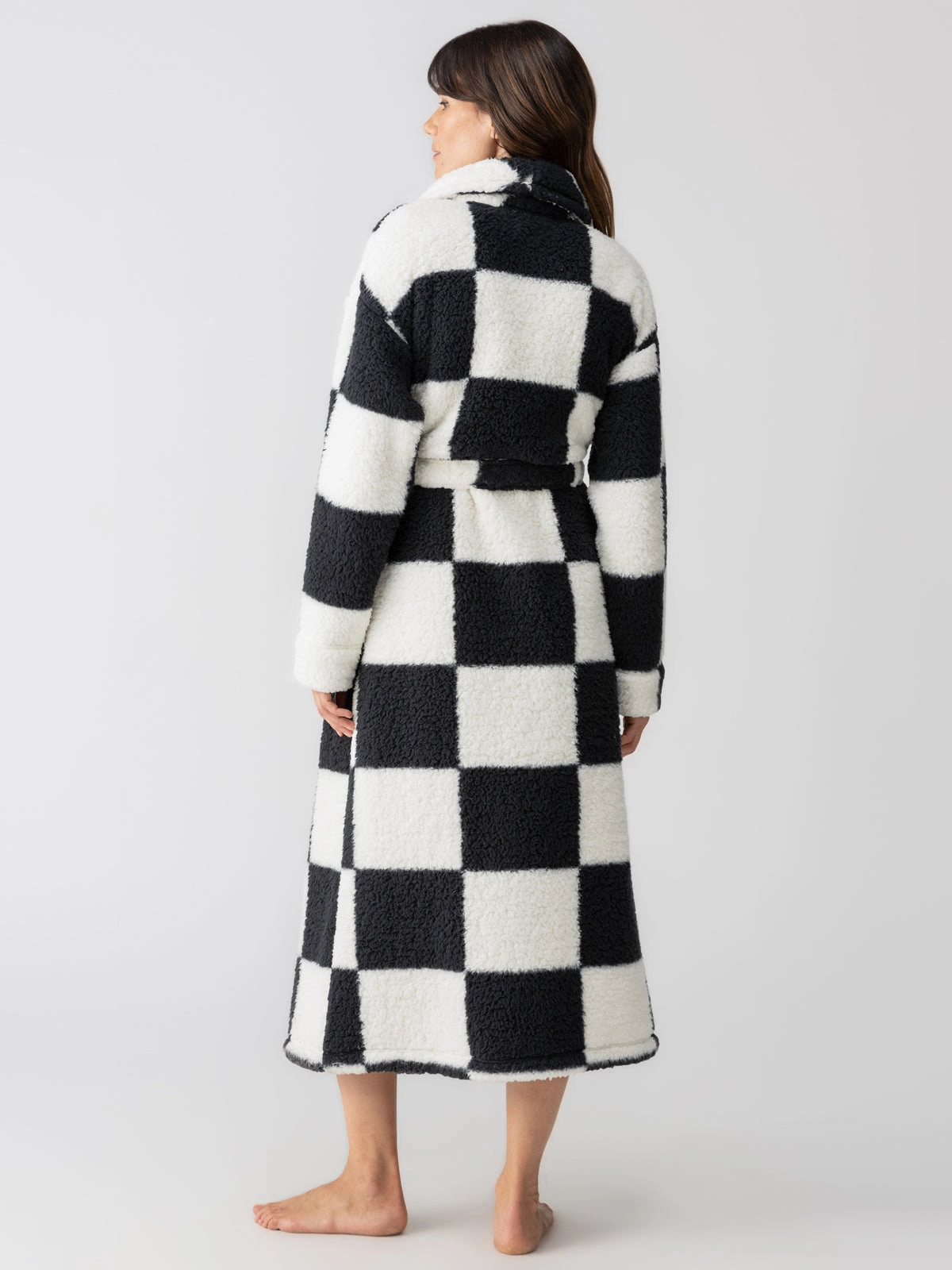 Shawl Collar Teddy Robe Black Check