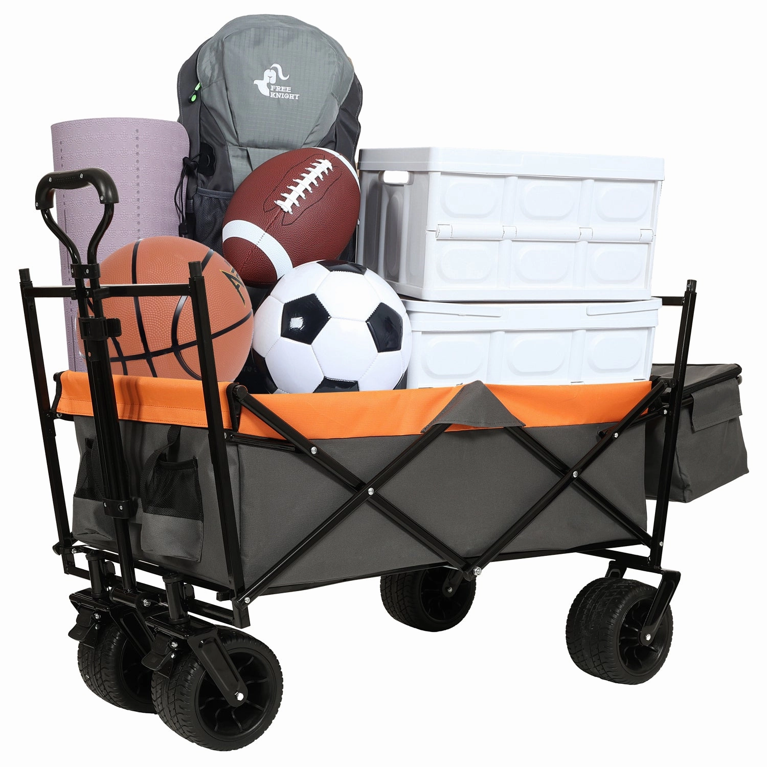 Streamdale 480Lbs Collapsible Wagon with Canopy, 7" All-Terrain Wheels, Orange