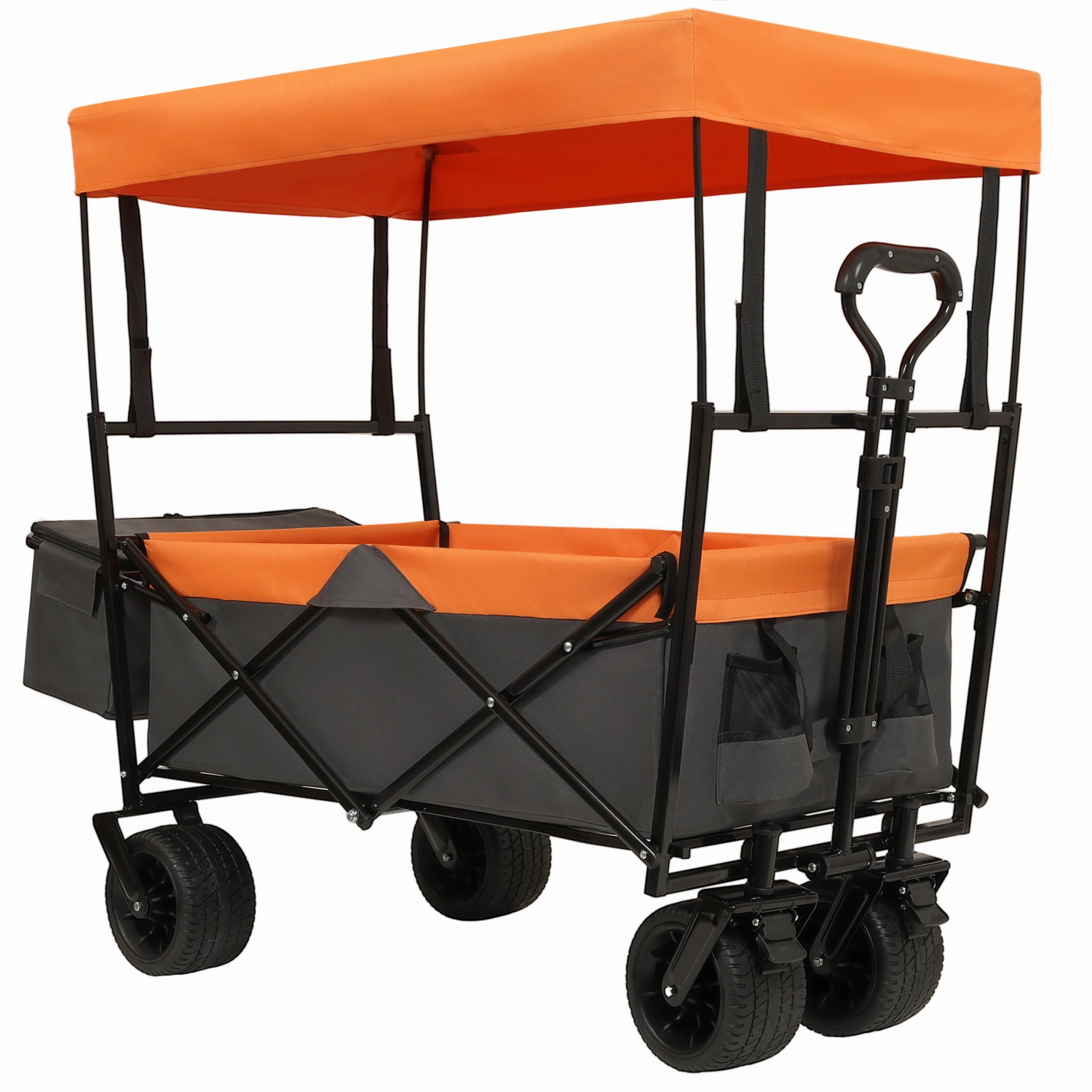 Streamdale 480Lbs Collapsible Wagon with Canopy, 7" All-Terrain Wheels, Orange