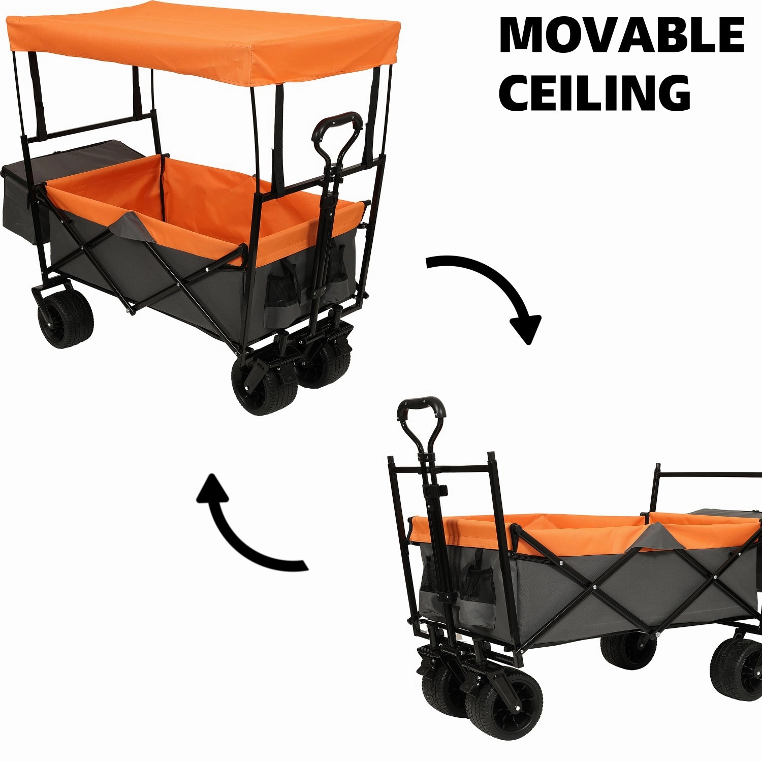 Streamdale 480Lbs Collapsible Wagon with Canopy, 7" All-Terrain Wheels, Orange