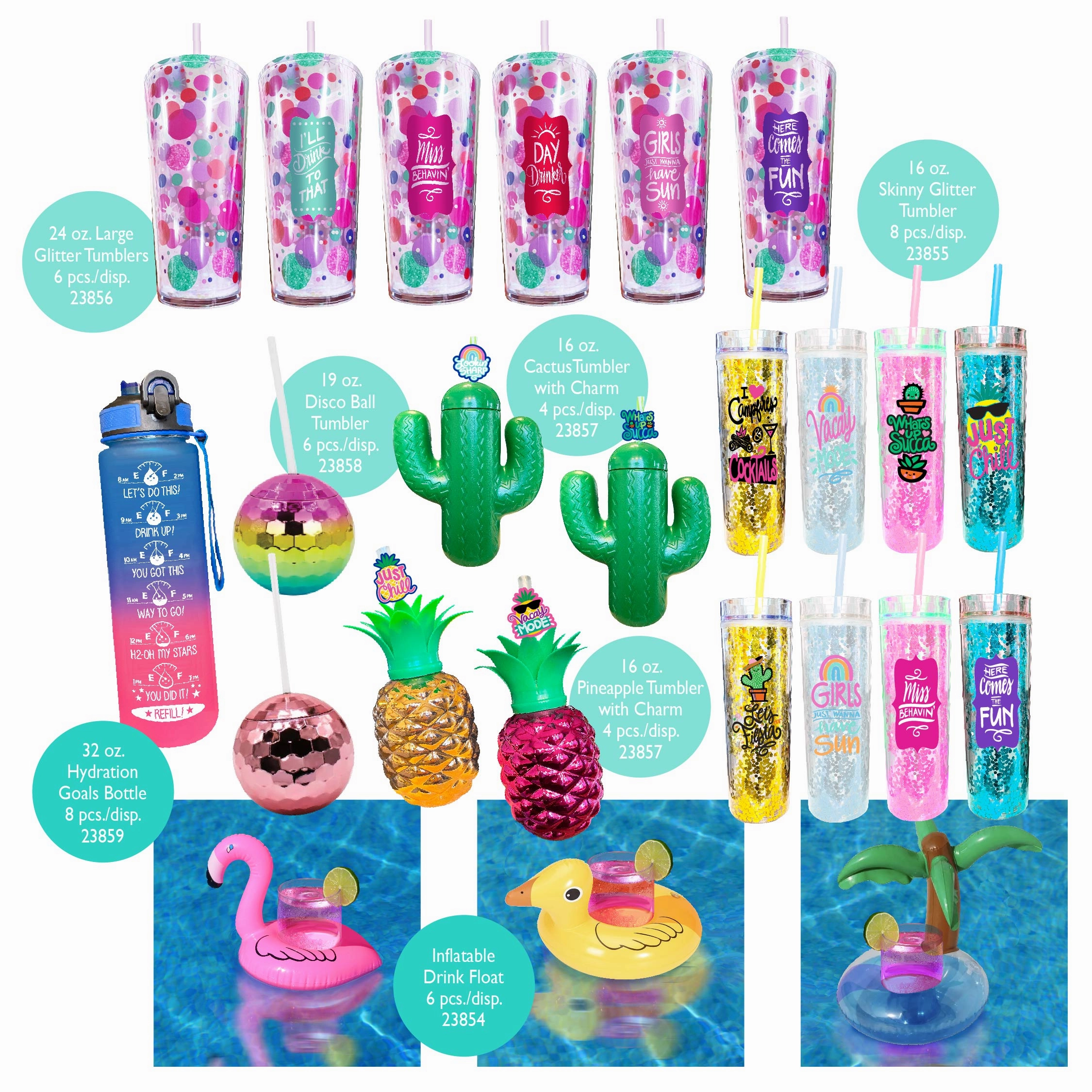 Summer Drinkware Assortment Floor Display - 42 Pieces Per Retail Ready Display 88470