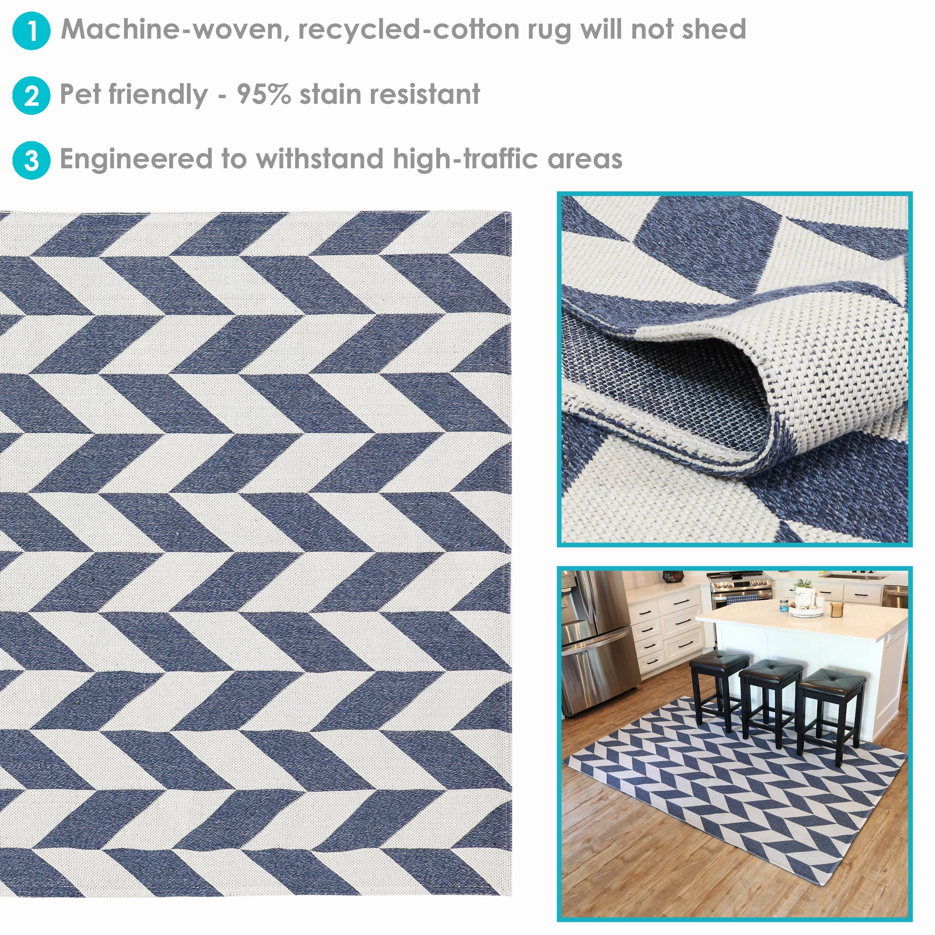 Sunnydaze Geometric Affinity Indoor Area Rug in Steel Blue - 5 Ft. x 7 Ft.