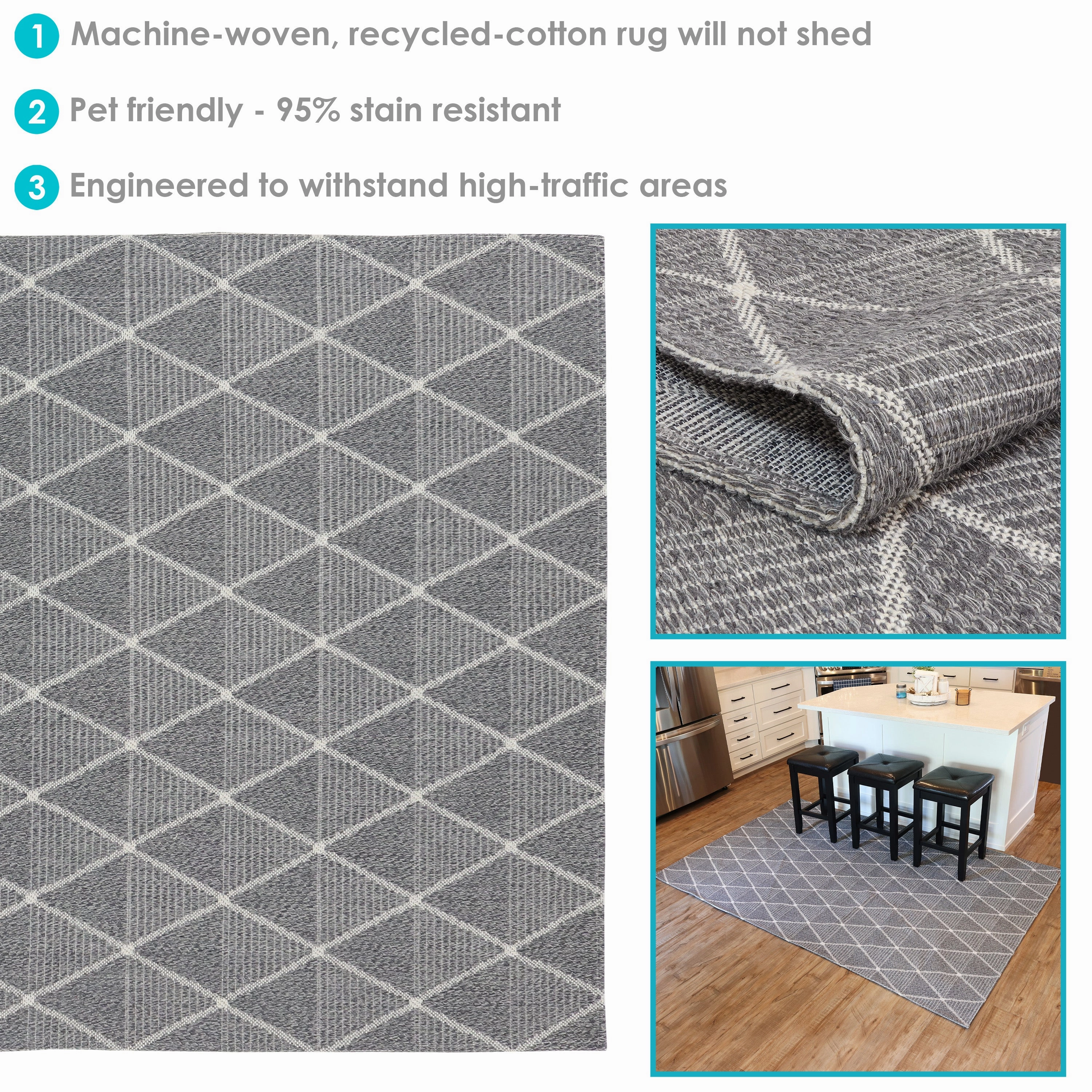 Sunnydaze Lattice Perfection Indoor Area Rug in Charcoal - 5 Ft. x 7 Ft.