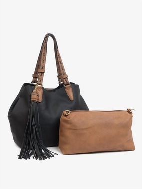 Women's Tassel 2 In 1 Satchel Bag In Black